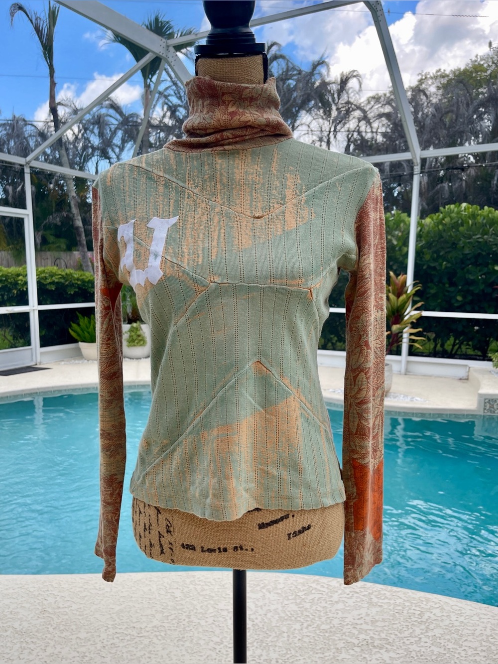 Custo Barcelona Sage Green and Rust Turtleneck Sweater